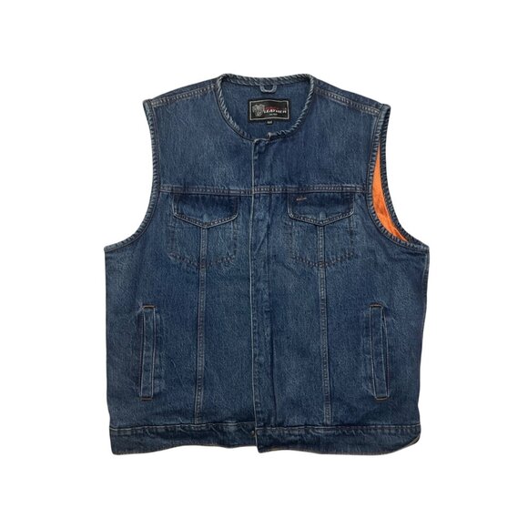 Vance Leather USA Mens Denim Vest XXL Orange Mesh Lining 100% Cotton Casual Oute - Picture 2 of 7